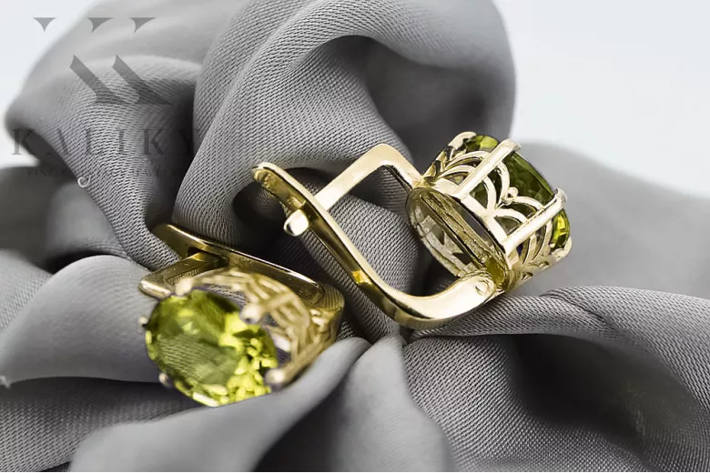 8K žlté zlato 333 Yellow Peridot náušnice vec003x-yp Russian Soviet USSR Vintage Jewlery Art Deco style